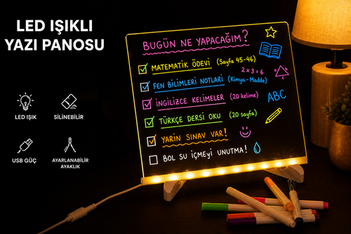 LED Çizim Tahtası | Silinebilir Işıklı Not & Dekor Panosu