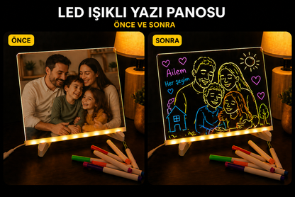 LED Çizim Tahtası | Silinebilir Işıklı Not & Dekor Panosu